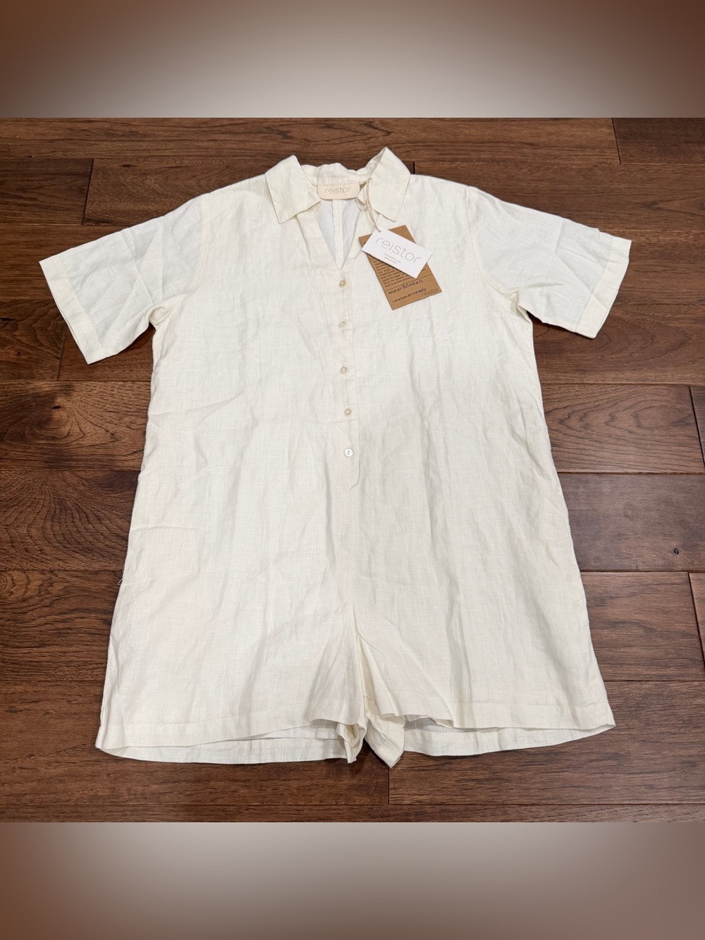 Reistor 100% Hemp Barefoot in the Park Romper in Off-white Pockets Size M